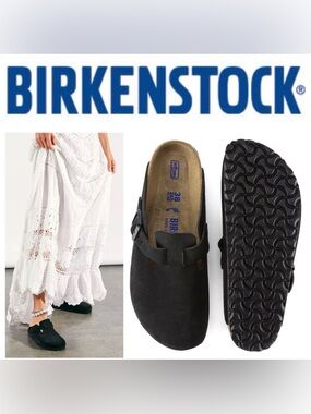 NWOB Authentic Birkenstock Boston Soft Footbed Suede Leather in Black